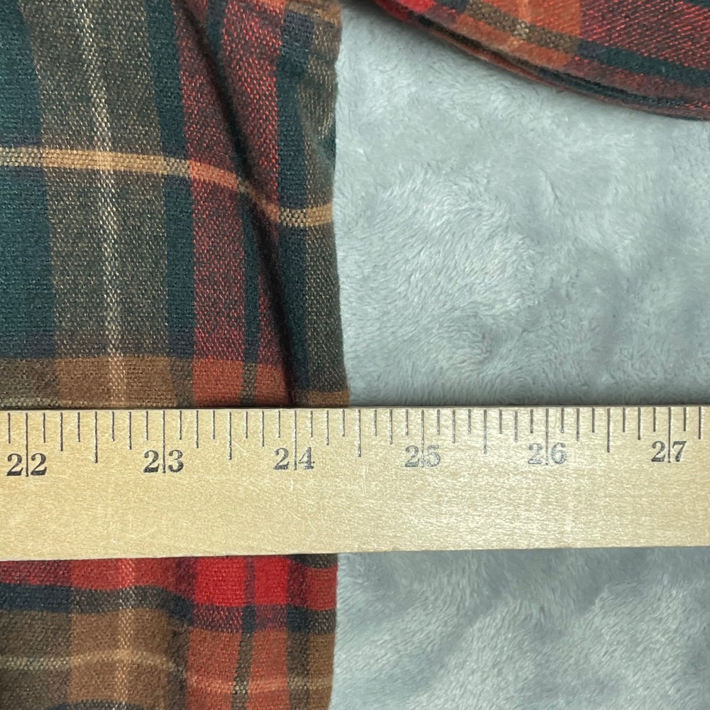 LL Bean Chamois Cloth Shirt Mens Large Tall Red Green Brown Plaid Button Down - Picture 6 of 8